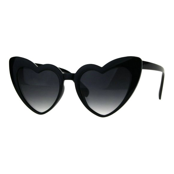 Black Heart Shape‎ Cat Eye Plastic Groovy Sunglasses - Picture 1 of 6